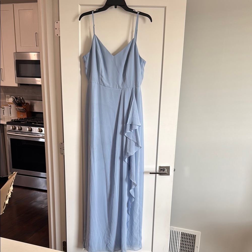 After Six Blue Ruffled Asymmetrical Maxi Dress